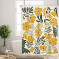 Modern Boho Floral Shower Curtain, Abstract Yellow and Green Wildflower Print on Cream Polyester Fabric, 60x72 Inch with 12 Hooks - color: Yellow, size: 60"W x 72"L (Pack of 1)