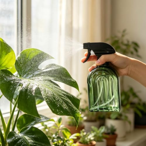 Green Glass Spray Bottle, Refillable Indoor Plant Mister,13.5oz Water Spray Bottle with Adjustable Nozzle,Plant Mister Spray Bottles for Indoor Plants, Cleaning, Hair Care, Pets Care(2pcs) - color: Green-1