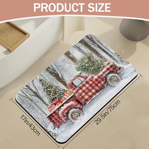 Merry Christmas Bathroom Rugs,Vintage Red Truck Bath Mats for Bathroom,Tree Low Pile Absorbent Bath Mat,Rubber Backing Non Slip Washable Thin Quick Dry Door Mat 17x29.5 Inch - color: Vintage Red Truck,christmas Tree