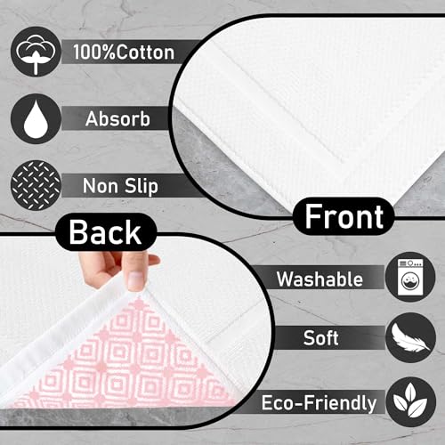 VOOVA & MOVAS Absorbent White Cotton Bath Mats Set of 2 Bathroom Rugs - Non Slip Function, Thick 970gsm, Machine Washable, Luxury Style, Large 20"x32" Rubber Backed Bathroom Mats, Quick-Dry - color: White, size: 19"x35"