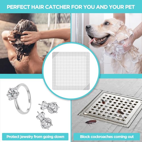25 Pack Disposable Shower Drain Hair Catcher Mesh Stickers - Peel & Stick Drain Strainers to Prevent Clogs, Strong Waterproof Adhesive, Mess-Free Disposable Drain Covers for Shower, 6 inch, Square - size: 6" Square - 25