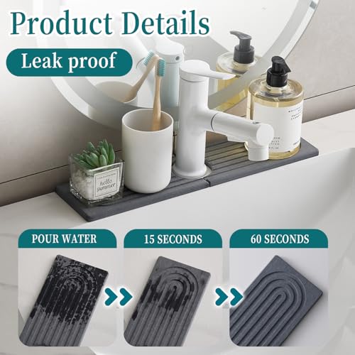 Stone Faucet Mat for Kitchen Sink, Diatomite Drying Stone Mat Sink Protector, Sink Splash Guard Fit Kitchen Bathroom Counter 15.7 Inch Dark Grey Kitchen Decor Home Accessories