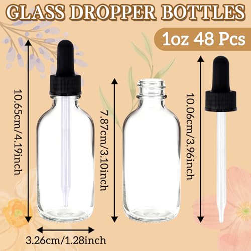 STARSIDE 48-Pack 1oz Clear Glass Leakproof Dropper Bottles | 30ml Dropper Bottles for Essential Oils & Crafts, Includes Funnel, Brush, Labels, Extra Droppers & Measuring Cup - color: 1oz-Clear-48pcs
