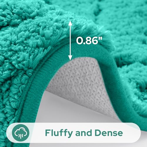HOMEIDEAS Teal Bathroom Rug Set 2 Piece, Soft Microfiber Tufted Bath Mats, Super Absorbent Non Slip, Machine Washable Bathroom Rugs for Tub, Shower and Floor, 20" x 32" Plus 16" x 24" - color: Teal