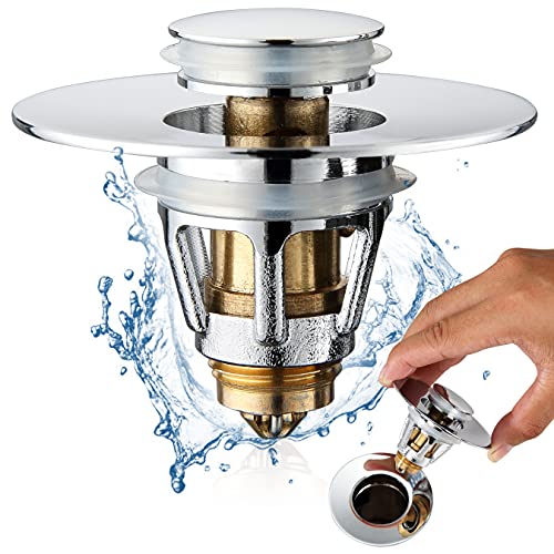 Universal Bathroom Sink Stopper - Stainless Steel Bounce Drain Filter, Pop Up Drain Stopper, Bullet Core Push Type Sink Stopper for Wash Basin, Sink Drain Plug with Anti-Clogging Strainer, Chrome - color: Chrome, style: Small Cover