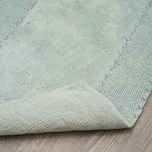 Laura Ashley Ruffle Border 100% Cotton Bath Rug Set, Aqua, 17" x 24"/ 20" x 32" - color: Aqua, size: 1'5" x 2'8" (Rectangular)