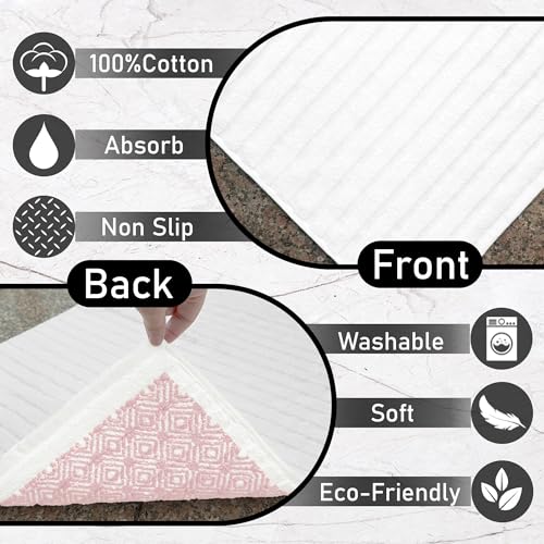 VOOVA & MOVAS Hotel-Grade Quality White Non Slip Bath Mats Set of 2 - Cotton Fabric, Thick 840gsm, Absorbent, Machine Washable, Large 22"x34" Bathroom Mats, Terry Cloth Rubber Backed Bathroom Mats - color: White, size: 22"x34"
