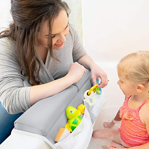 Bath Kneeler and Elbow Rest Pad, 1.75 inch Extra Thick Baby Bath Kneeling Pad and Elbow Pad for Bathtub. Bath Tub Elbow Pad with Infant Toy and Baby Accessories Organizer, Grey - color: Gray