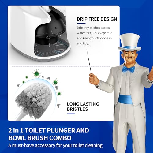 MR.SIGA Toilet Plunger and Bowl Brush with Holder, Heavy Duty Toilet Brush and Plunger Set for Bathroom Cleaning, White, 1 Set - color: White