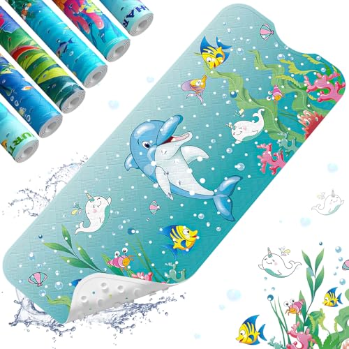 XIYUNTE Baby Bath Mat for Tub Non Slip Kids Bath Mat - 40''x16'' Extra Long Cartoon Bathtub Mat Non Slip Kids Shower Mat Eco-Friendly Toddler Bath Mats with Suction Cups, Machine Washable - color: F-color