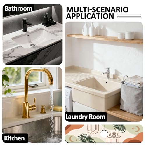 2 Pcs Plant Kitchen Sink Splash Guard Faucet Mat Bohemian Tropical Leaves Faucet Mat for Sinks Absorbing Drying Mats for Kitchen Bathroom, 23.6x5.5inch - color: Tropical Leaves