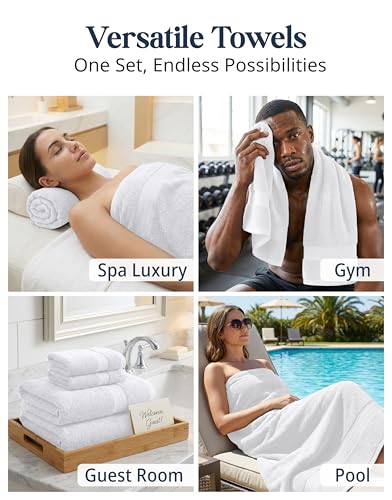 LANE LINEN 100% Cotton Bath Towel Set - 16 Pieces - Super Soft, Highly Absorbent & Quick Dry - 4 Bath, 8 Washcloths, 4 Hand Towels for Bathroom - Hotel Quality, Ideal for Spa, Gym & Travel - White - color: 02: White