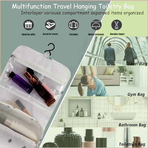 L&FY Hanging Toiletry Bag For Women-Portable Travel Toiletry Bag Water-resistant Makeup Organizer Bag For Cosmetic, Travel Toiletries, Accessories (White With Cactus) - color: Cactus/White, size: Compact Size