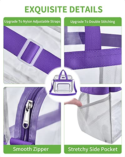 MAY TREE Clear Bag for Stadium Events 12×6×12 Clear Tote Lunch Bag with Reinforced Straps for Work, Sporting Events and Gym, Purple - color: Purple