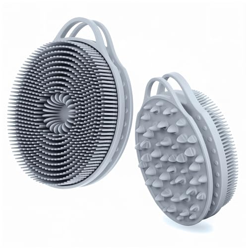 2 in 1 Silicone Body Scrubber, Anti Cellulite Massage Scrubber, Exfoliating Shower Brush for Men & Women, Removes Dead Skin, Reduces Cellulite, Improves Circulation, Fast Dry, Non Slip (1PC, Grey) - color: Grey, size: 1PC