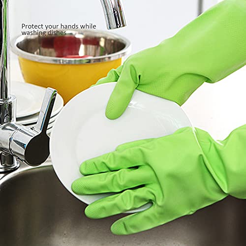 Alimat PluS 3 Pack Reusable Cleaning Gloves Latex Free, Dishwashing Rubber Gloves for Cleaning, Waterproof Household Gloves for Laundry, Gardening (Large, Without Liner) - color: Red+green+orange, size: Large (Pack of 3)