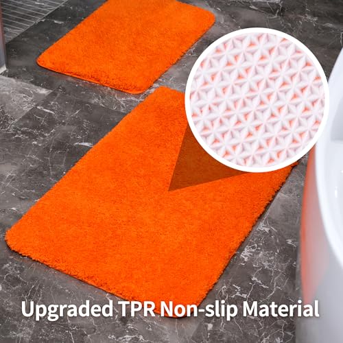 Bathroom Rugs Sets 3 Pieces Microfiber - Upgrade Non-Slip Thermo-Plastic Rubber Bottom- Quick Dry - Machine Wash for Bedroom, Tub, Living Room (Orange) - color: Orange