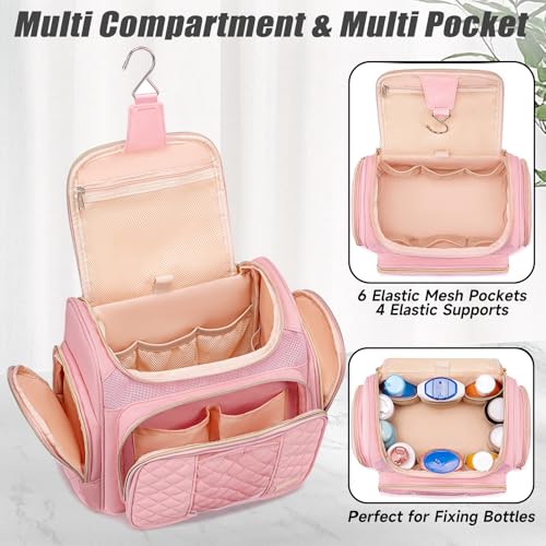 Tealari Large Toiletry Bag for Women Men,Bathroom Bag,Water Resistant Shower Bag,Makeup Bag,Portable Shower Caddy for College Dorm,Hanging Travel Toiletry Bag with Transparent Waterproof Phone Pocket - color: Pink-1