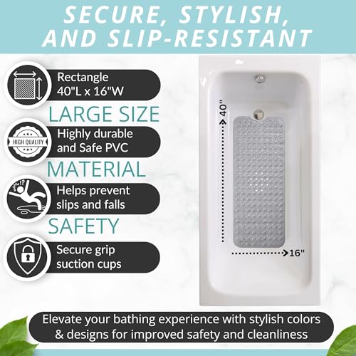 ENKOSI Large Non Slip Bathtub & Shower Mat - Extra Long 40 x 16 Inch, Anti Slip Bathmats for Bathroom Tub (40x16 Grey 1-Pack) - color: Gray