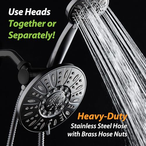 AquaDance 7" Premium High Pressure 3-Way Rainfall Combo for The Best of Both Worlds - Enjoy Luxurious Rain Showerhead and 6-Setting Hand Held Shower Separately or Together - Matte Black Finish - color: Matte Black, style: 2.5 Gallons Per Minute