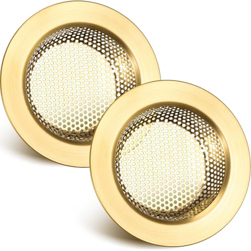 Retisee 2 Pcs Sink Strainer Stainless Steel Kitchen Sink Drain Strainer Basket Cover Mesh Hair Food Catcher, Large Wide Rim of 4.4 Diameter(Brushed Gold) - color: Brushed Gold