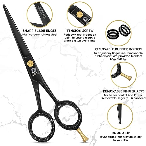 DEMAXA 5" Professional Mustache Scissors Beard Scissors for Men with Fine tip Tweezers 1 Mustache Comb 1 Beard Comb & Pouch – Beard Trimming kit & Mustache Kit (Black Shears With Tweezer) - color: 5" Professional Black With Tweezer