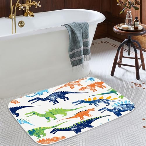 Funny Dinosaur Bath Rugs Cartoon Kids Theme Non Slip Kids Theme Shower Mat Bathroom Decor Door Rug for Bedroom Living Room Bathroom (20x31 inches) - color: Multi Color 13, size: 2'7" x 1'8" (Rectangular)