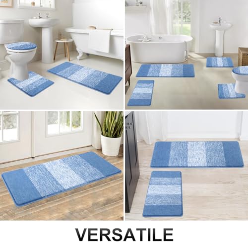Bsmathom Bathroom Rugs Sets 5 Piece, Soft Absorbent Microfiber Bath Rugs with U-Shaped Contour Toilet Rug and Toilet Lid Cover, Thick Non-Slip Plush Shaggy Bath Mat Set,Blue - color: Blue, size: 18"x26"+20"x31"+20"x48"+U20"x24"+Cover19"x21"