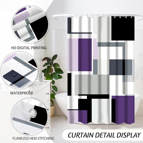 Lnond Purple Bathroom Set, 23-Piece Purple Black Geometric Bathroom Decor Set with with Shower Curtain and Rugs, Trash Can, Toilet Brush Holder Set & Soap Dispenser - style: Purple Black Geometric