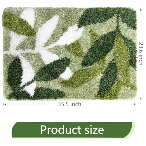 Sage Green Bathroom Rugs Microfiber Leaves Bath Mat Water Absorbent Bathroom Rug with Non Slip Back for Wash Basin Shower Floor Bedroom Doormat - color: Leaves Sage, size: 1'11" x 2'11" (Rectangular)