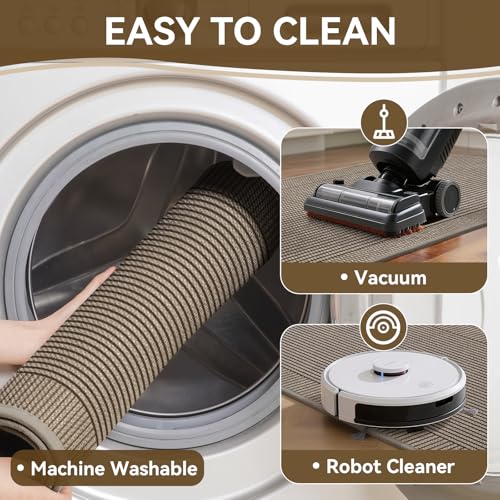 Kitchen Mats for Floor, 17''x30''+17''x59''Kitchen Rugs Set of 2, Washable Non Slip Absorbent Kitchen Mat, Braided Kitchen Runner Rug, Kitchen Sink Rug, Brown - color: A Linear Brown, size: 17''x30''+17''x59''