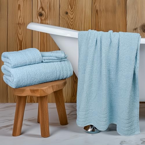 Tens Towels Pack of 8 Towels Set, 2 Extra Large Bath, 2 Hand, 4 Washcloths, 100% Cotton, Lighter Weight, Quicker to Dry, Super Absorbent, Perfect for Bathroom, Sky Blue - color: Sky Blue