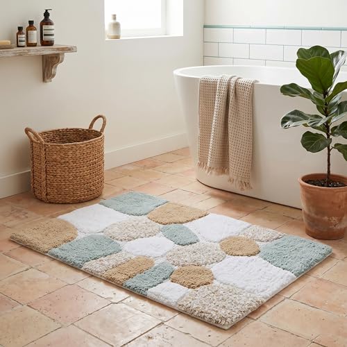 THE BEER VALLEY Pebble Stone Bath Rug 21x32 Inches - Grey Beige | Non Slip Cotton Accent Rugs for Bathroom, Washable Absorbent Bath Floor Mat - color: Grey/Beige, size: 21 x 32 inches