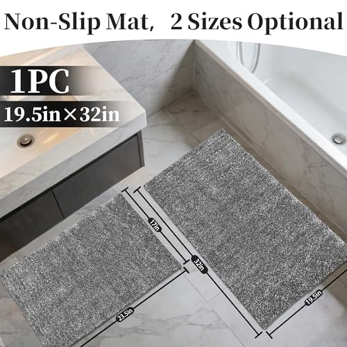 Non-Slip & Super Absorbent Bath Mat, 32x20 Inch Large Microfiber Bathroom Rug, Ultra Plush Quick Dry Machine Washable Shaggy Carpet for Shower Tub Floor, Dark Gray - color: Dark Gray, size: 32"x20"