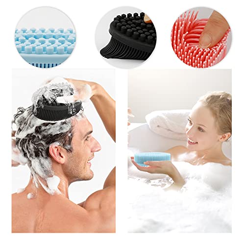 3 Pack Silicone Body Scrubber, Soft Silicone Loofah Exfoliating Body Scrubber, Silicone Body Brush Bath Shower Scrubber for Body, 2 in 1 Bath and Shampoo Wash Brush for Skin Exfoliation Men Women - size: Pink+Blue+Black