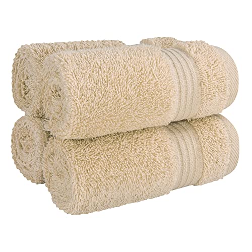 Cotton Paradise 100% Cotton Turkish Towel Set, Soft Absorbent Quick Dry, 4 Piece Washcloth Set, Beige - color: Beige, size: 4 PC SET (13x13")