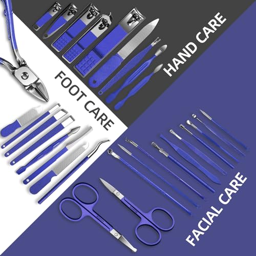 Manicure Set 30 in 1 Nail Clippers Set,Nail Manicure Kit for Women,RedFlow Toenail Clippers,Pedicure Kit,Pedicure Tools,Suitable for Travel Manicure Tools (Navy Blue) - color: Navy Blue