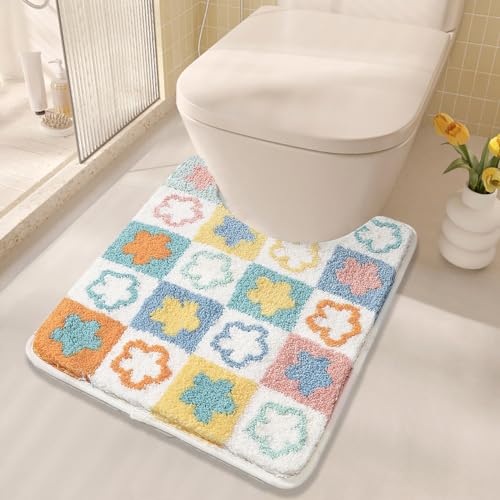Flower Toilet Rug U Shaped, Soft Bathroom Toilet Rug Non Slip Bath Mat Absorbent Machine Washable 20 x 22 Inches, Colorful Flowers - color: Flowers