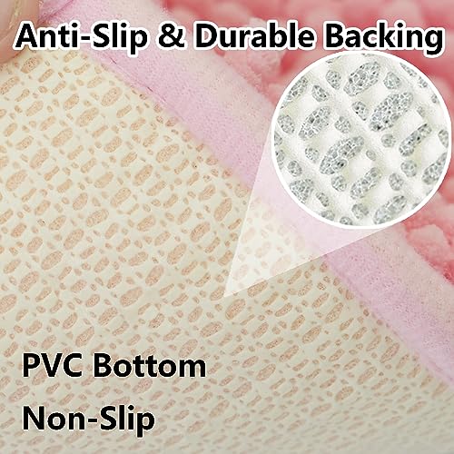 Bathroom Rugs Chenille 3-Piece Extra Soft and Absorbent Shag Bathroom Rugs, Machine Wash Mat, Strong PVC Non-Slip Underside, Plush Carpet Mats (Pink) - color: Pink, size: 2'8" x 1'8" (16x24"+20x32"+20x20"U shape）