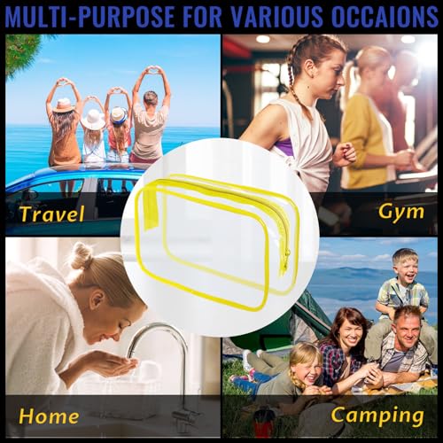YedsIntu 16 Pieces Clear Makeup Bag PVC Zippered Clear Toiletry Carry Pouch Portable Cosmetics Bag Waterproof Makeup Bag Vinyl Plastic Organizer Case for Travel Vacation Bathroom (Yellow-M) - color: Yellow-M