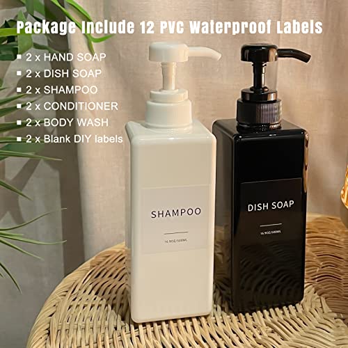 White Soap Dispenser with Waterproof Labels, Thickened Plastic Hand Soap Dispenser for Bathroom, Kitchen Dish Washing Liquid Bottles, Shampoo and Conditioner Bottles with Funnel (16oz 2Pack White) - color: 2 White