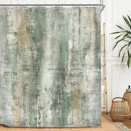 Miyotaa Abstract Sage Green Modern Shower Curtain Set 60Wx71H Inches Minimalist Neutral Contemporary Aesthetic Art Waterproof Bathroom Curtain with 12 Hooks - color: Sage Green Aesthetic, size: 60"W x 71"L (Pack of 1)