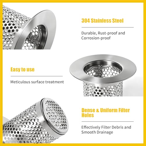Bathroom Sink Drain Strainer, 304 Stainless Steel Deep Basket Drain Cover for Shower Floor & Kitchen, Anti-Clog Shower Drain Hair Catcher, Tub Drain Strainer - size: X-Small