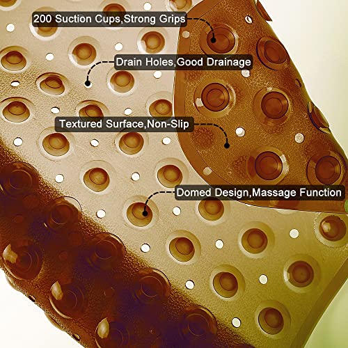 Bathtub and Shower Mats, Extra Long Non-Slip Bath Tub Mat 39 x 16 Inch, Machine Washable Bathmat with Suction Cups & Drain Holes for Bathroom Floor, Clear Brown - color: Clear Brown