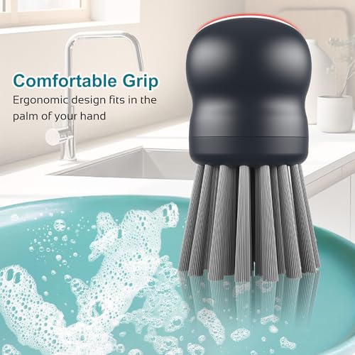 Mini Dish Brush for Cleaning Chicken Shredder, Palm Brush Dish Scrubber with Ergonomic Grip, Kitchen Brush for Washing Dishes, Pans, Pots, Sink (1, Gray) - color: Gray