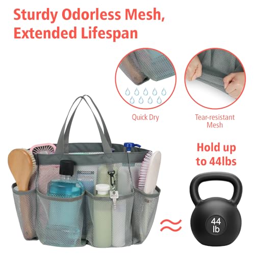 Mesh Shower Caddy Portable - 8 Pockets, S-Hook, Shower Bag for Dorm Camping | 2-Handle, Quick-Dry, Hanging Toiletry Organizer, College Dorm Room Essentials for Girls, Gym, Travel & Bathroom, Grey - color: Grey, size: L (Classic Dorm Caddy)