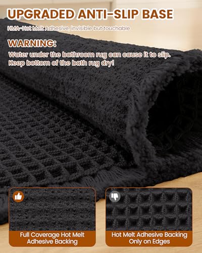 Smiry Waffle Bath Mat 59x20, Extra Soft Absorbent Bathroom Rugs, Non Slip Machine Washable Quick Dry Bath Rugs for Bathroom Floor, Tub, Shower, Home Decor Accessories, Black - color: Black, size: 59'' X 20''