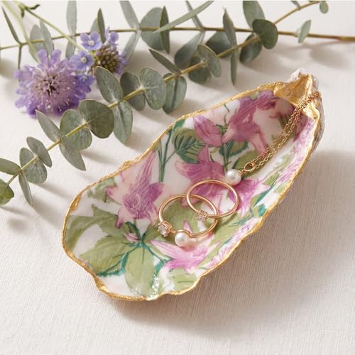 Natural Oyster Ring Trinket Dish Vintage Pink Floral Jewelry Tray for Keys Small Jewelry Holder for Bridal Shower Favors Friends Sisters Daughter Mother Gift Seaside Decor - style: Lilac