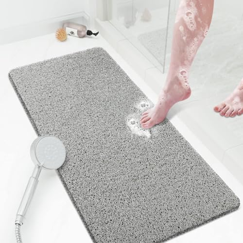 Shower Mat Bathtub Mat Non-Slip,36x16 inch, Soft Tub Mat with Drain,PVC Loofah Bath Mat (Phthalate Free) for Tub and Bathroom,Quick Drying,Grey - color: Grey, size: 36" x 16" (Rectangular)
