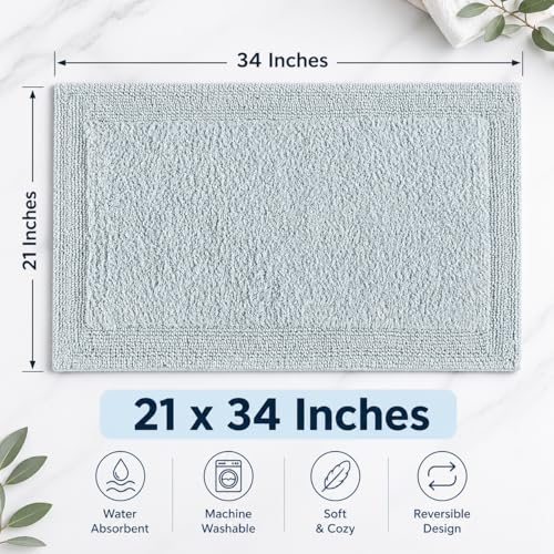 Bedding Craft Cotton Bath Mat Rug 21x34, Reversible Bathroom Rug, Water Absorbent, Machine Washable, Soft Cloth Bathmat for Outside Bathtub, Silver Grey - color: Silver Grey, size: 1'9" x 2'10" (Rectangular)